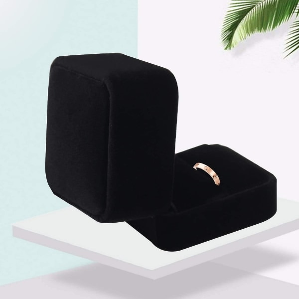2 stk Elegante Etuier Sammetsringboks for Forlovelsesring, Enkel Sammetsring Gaveesker Klassisk Smykkeskrin