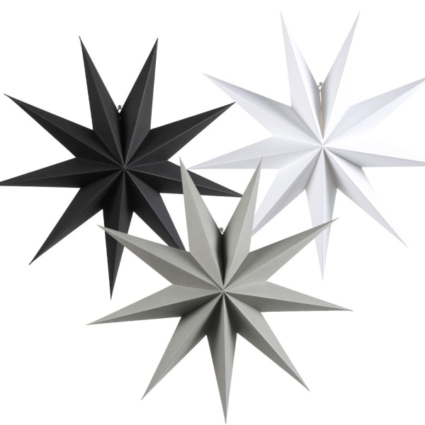 Foldbare stjerner 30 cm 9-punkts julesternesett for juletreet - Hvit Grå Svart 3-delt Y
