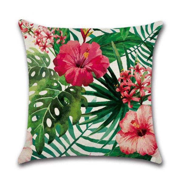 Hemdekorativa kuddfodral Flamingomönster och tropiska blomblad Bomullslinne Kuddfodral 18 X 18 tum, 4-pack