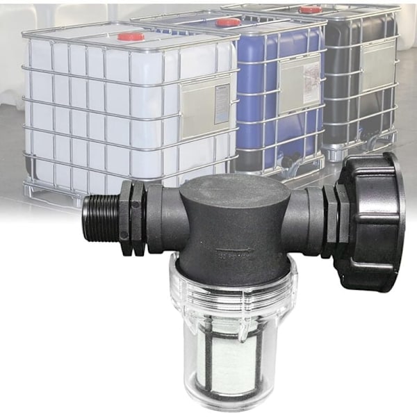 1000L Tankkoppling, Trädgårdsslanganslutning för Regnvattenuppsamlare med Filterfunktion, S60x6 IBC Vattentankadapter (3/4'' Utvändig Gänga)
