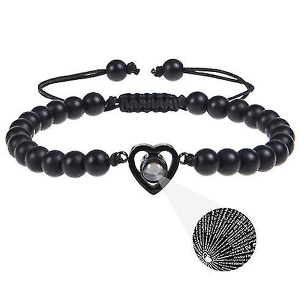 Jag Älskar Dig 100 Språk Armband, Jag Älskar Dig 100 Språk Tigeröga Svarta Pärlor Armband, Presenter Till Pojkvän Alla Hjärtans Dag Presenter (Svart)