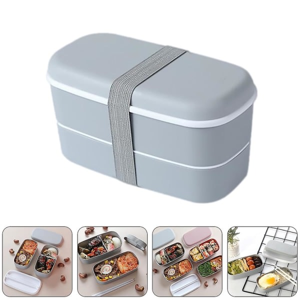 1 set dubbellagers lunchlåda Bento Box lunchbehållare för studentarbetare (15,5 x 8,5 cm, grå)
