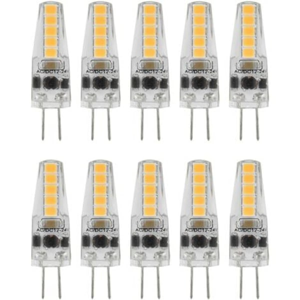 10 stk G4 LED-pærer, 2W 3000K AC 12-24V Dæmpbare pærer til lysekrone Loftlampe Bordlampe Varmt hvid