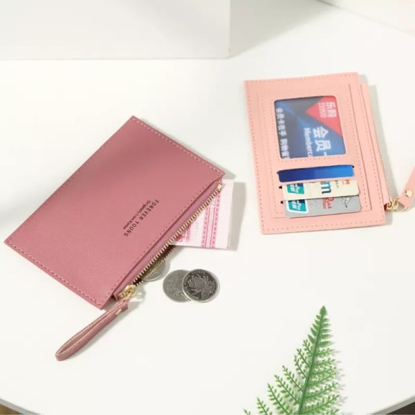 ID-kortshållare för män och kvinnor PU-blixtlås liten myntväska hållare enfärgad case visitkortshållare Pink