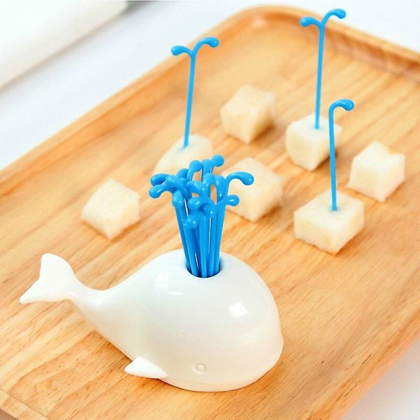 Söt Beluga Fontän Fruktgaffel Set Återanvändbar Snackmatta Frukt Dessert Tandpetare
