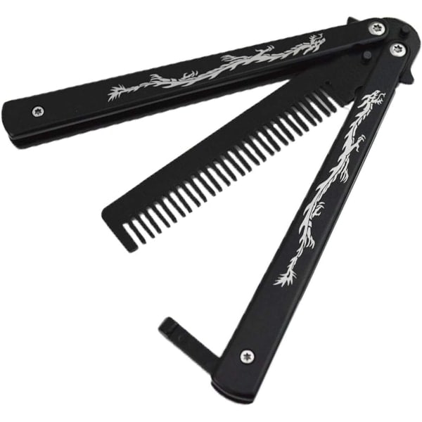 TG Butterfly Comb Ruostumaton Teräs Taittokampa Balisong Metallikamatyökalu, Musta