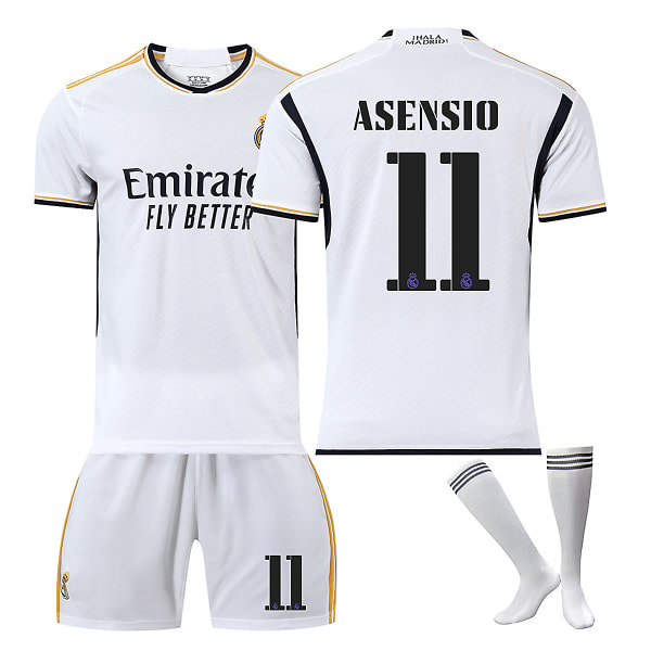 23/24 Ny Sæson Hjem Real Madrid CF ASENSIO Nr 11 Børnetrøjepakke Børn-26