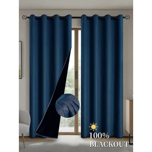 Mörkläggningsgardin med isolerat foder, polyester, öljetter upptill, för vardagsrum, sovrum, kök, marinblå, 100x250cm, 1 panel navy blue 100X250CM 1PCS&Grommet Top