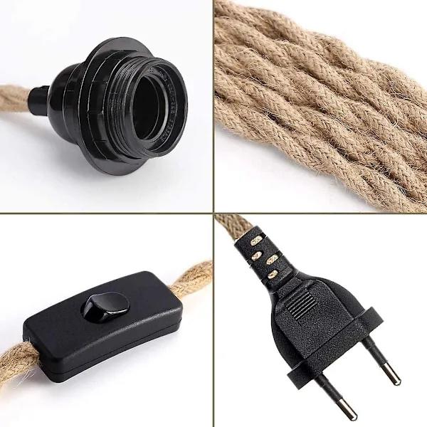 2-pack Pendant Lights with Switch, Hemp Rope with 4.5m Cable, E27 Socket for Hallway, Kitchen, Dining Table, Bar (without Bulb)-XF7-_yux