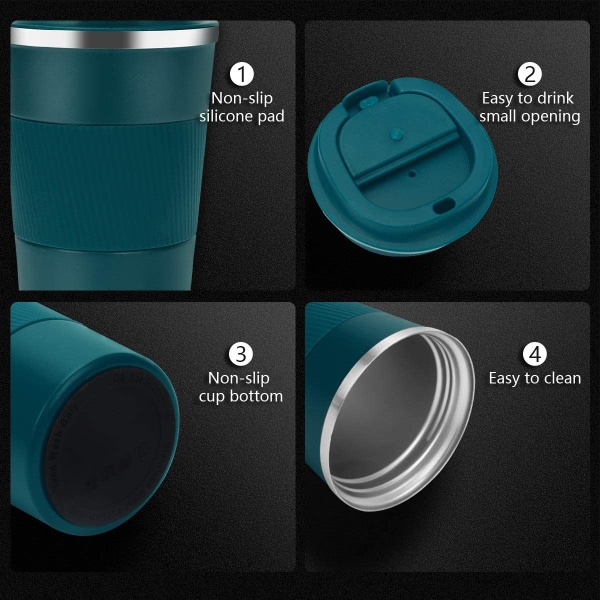 Resemuggar, isolerad kaffekopp med läckagesäkert lock - Återanvändbara kaffekoppar Travel (blå, 380 ml)