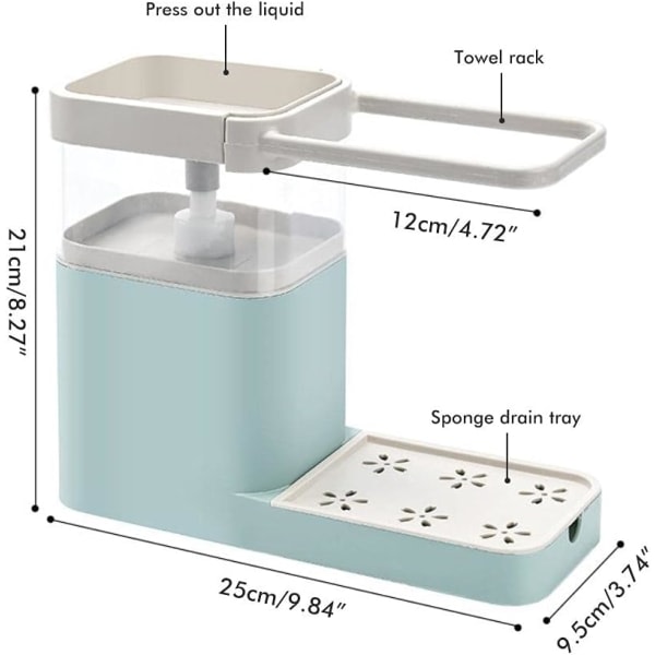 Såpepumpe med svampstativ, 4-i-1 kjøkkenvaskorganisator