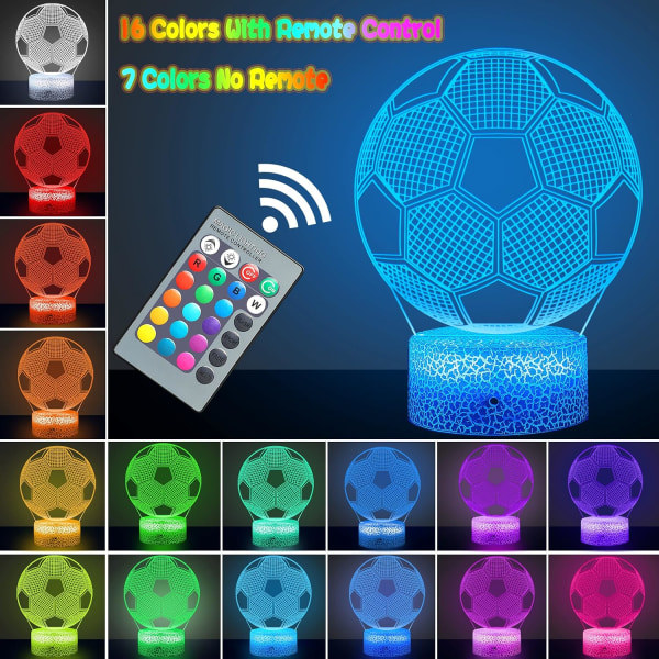 3D Fodbold Natlampe til Børn, 3D Fodbold Illusion Lampe, Fodbold