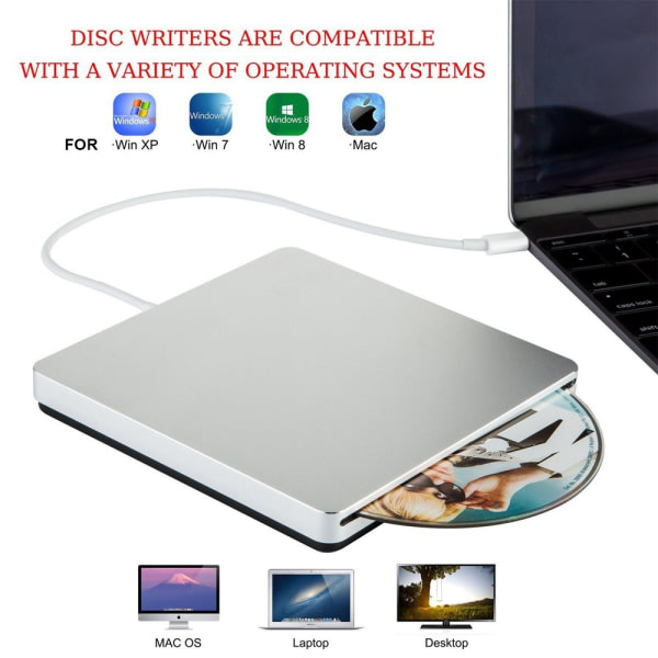 Extern CD/DVD-läsare TYPE-C 2.0, Silver