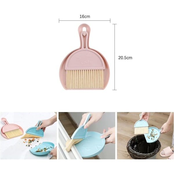 Mini feiebrett og kost, mini multifunksjonell bordkost, kost og feiebrett design, kost og feiebrett sett plast for støvoppsamler (hvit)