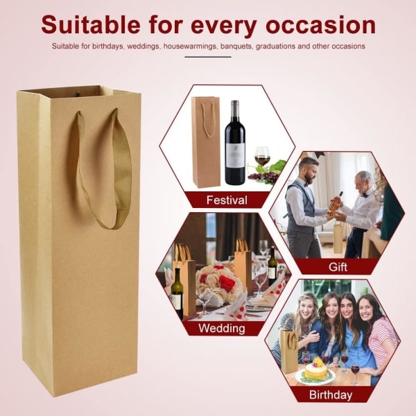 15 ST A Kraft Presentpåse - Flaskstorlek - 11*9*35cm - Kraft Presentpapper