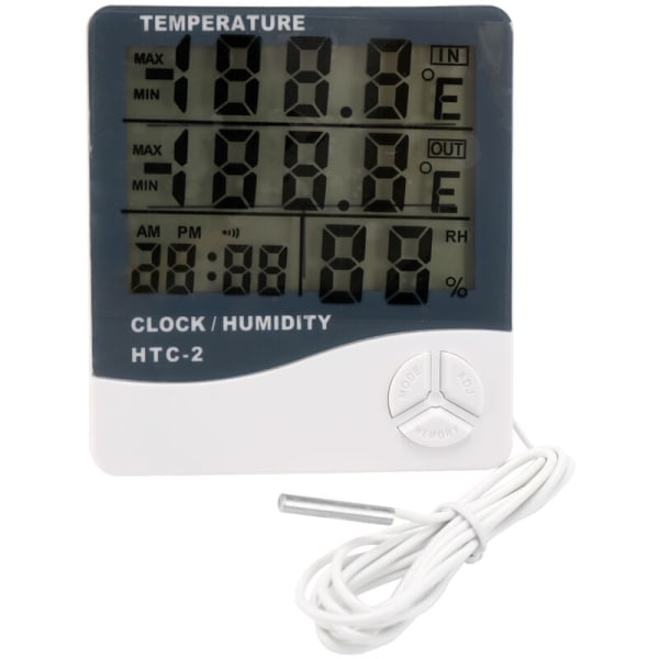 Eksakt termometer med stor sk?rm, elektronisk digital sk?rm f?r hush?llstemperatur og fugtighedsm?tar med sond (HTC-2 (med batteri))