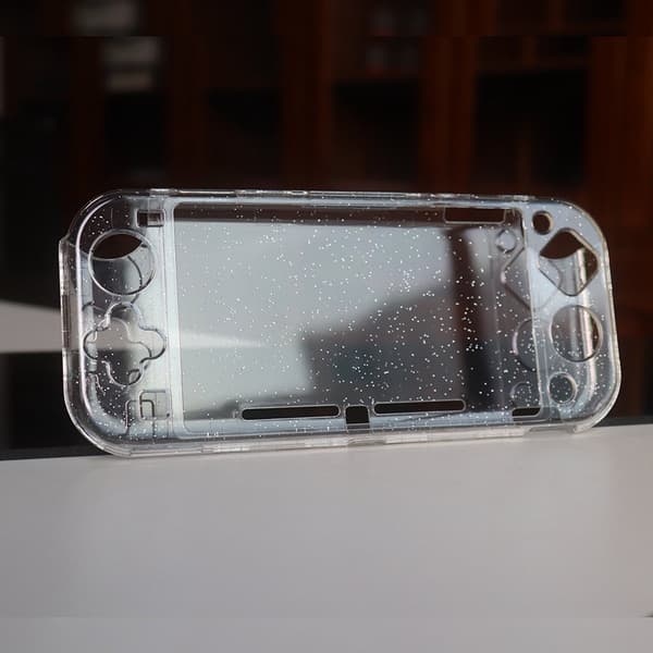 Hårt fodral för Switch Lite, transparent glittrande heltäckande skal med greppskydd, för spel