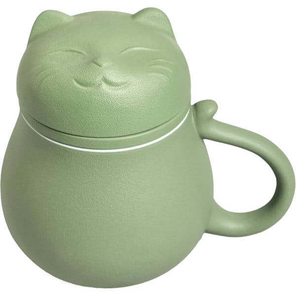 wxsp 1-piece Lucky Cat Themed Mug Ceramic Tea Set with Filter - Green Gift