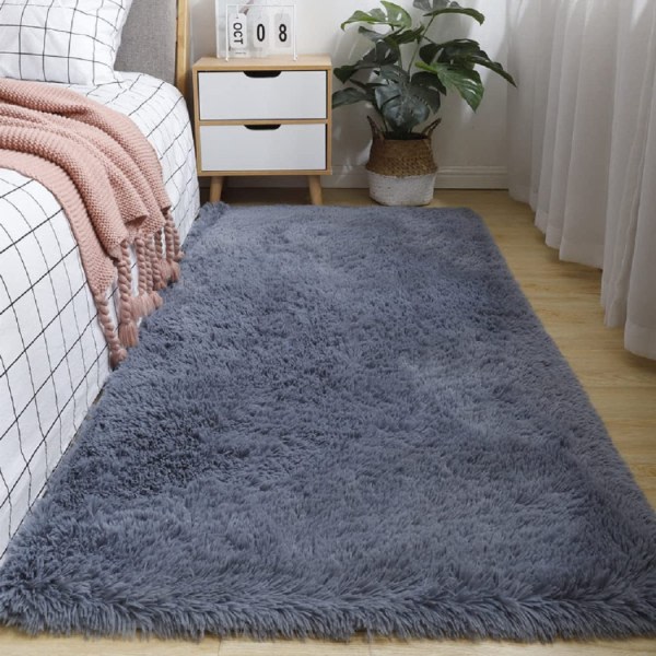 Evitany pehmeä matto Fluffig matot olohuoneeseen Pehmeä syvä nukka matto Shaggy makuuhuoneen matto, joka ei irtoa (harmaa, 100x160 cm)