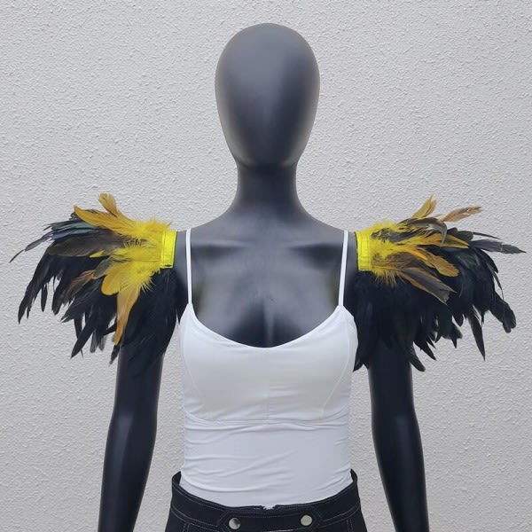 Gotisk stil Extra Large Feather Cape Show Prom Epauletter Halloween Party Cosplay Kostym gul+svart