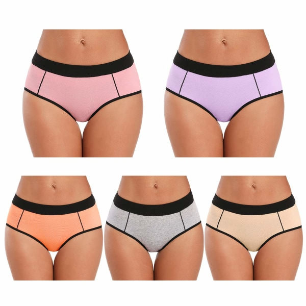 Stretchunderkläder i bomull för dam, medelhög midja, trosor 5-pack (L)