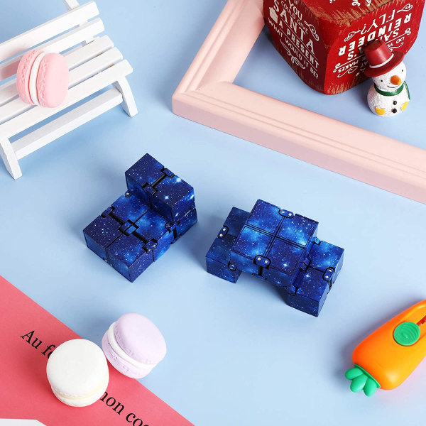 2 stk Infinity Cube Uendelig Fidget Legetøj Mini Cube Puslespil Cube Finger Fidget Legetøj til Stress og Angst Afstressende Legetøj (Blå Stjernehimmel)