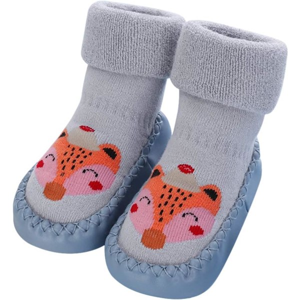 Galaxy Baby Tegnede Mellemstrømper Tykke Anti-Slip Varme Strømper (12 cm, Denim Blå Ræv) Denim Blå Ræv 12cm