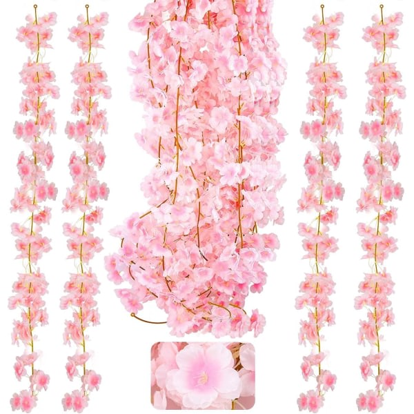 Galaxy Förpackning med 4 x 1,7-1,8 m konstgjorda blommor, körsbärsblommiga krans, hängande silkesblommor