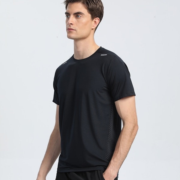 Svarta tränings T-shirts för män Quick Dry Performance Kortärmad XL
