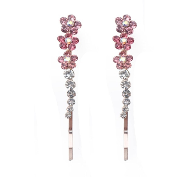2 st Rhinestone Bobby Pins med liten blomma Kristall Metall Färgglada hårnålar för kvinnor tjejer fester (rosa)