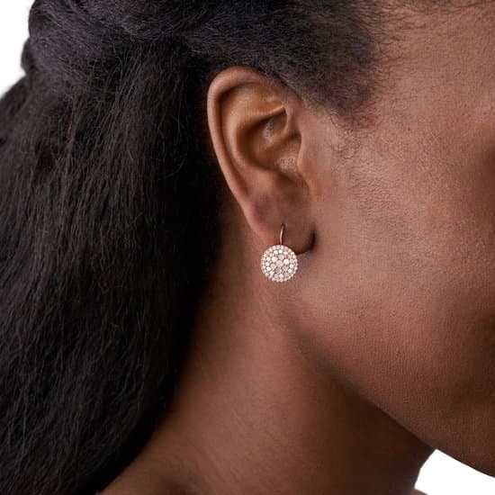 Fossil Dame Drop Øreringe Rosaguld Tone Perlemor Krystal Skive Dingleøreringe 10 mm til Hverdag og Fest