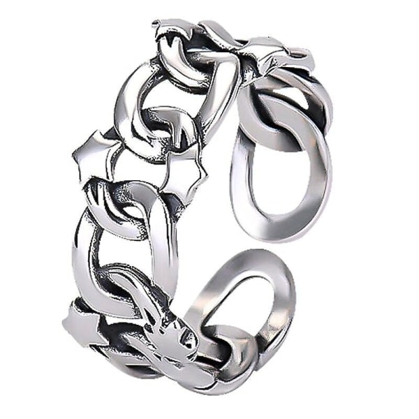 Sterling Sølv Ring Hip Hop Punk Ring Thai SilverSmycken Stjerne Kæde Ring Vintage (sølv)