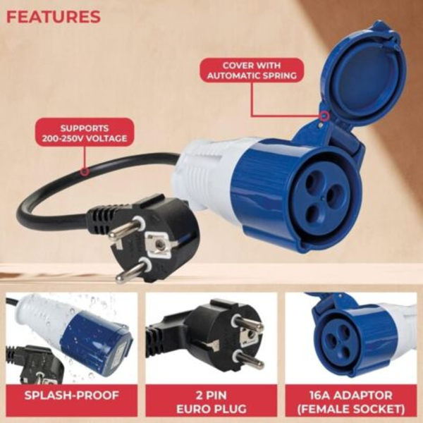 Schuko-stik til CEE-stik 230 V 32 A adapter til camping og campingvogn_yux