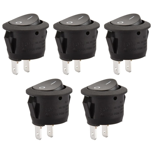 TG Svart - Set med 5 runda vippbrytare - 2 SPST-uttag, 6 A, 250 V