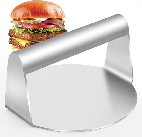 Burgerpress, rund hamburgerpress i rostfritt stål, professionell hamburgerpress i rostfritt stål