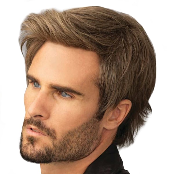 TG Kort hår for män, brun fluffig peruk