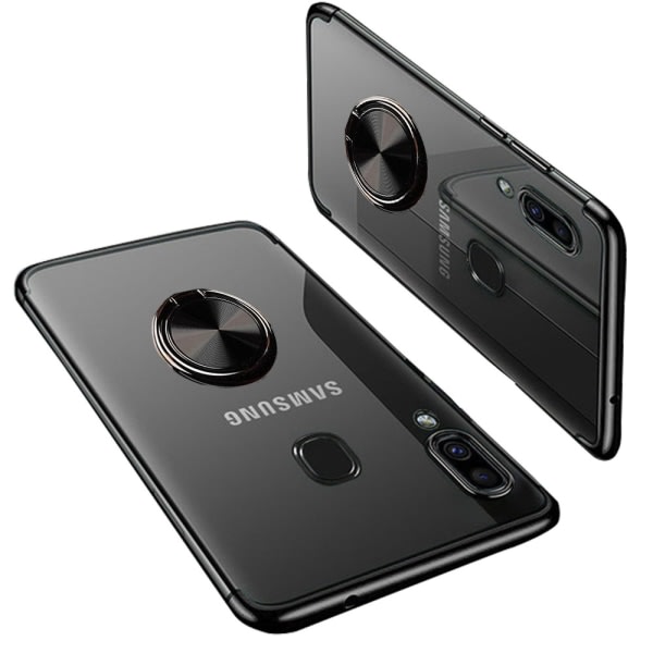 Samsung Galaxy A20E - Skyddande Silikonskal med Ringh?llare Svart
