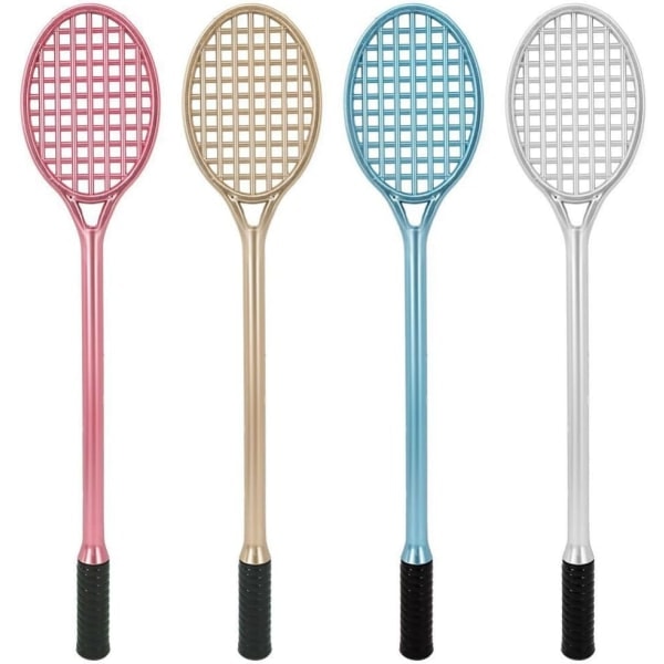 12-pack söta tennisracketformade gelpennor för skrivning eller dekoration, för hemmakontor, studenter, svart - 0,38 mm spets, 4 färger på höljet