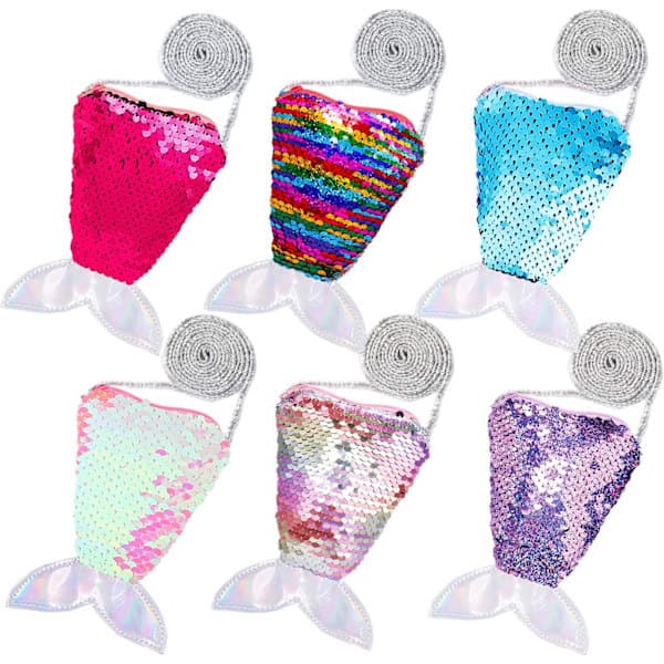 6-pack Glitter Plånbok Sjöjungfrusvans Barnplånbok Mini Messenger Väska_yux
