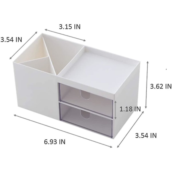 Bordsförvaringslåda med dobbelt lådor, opbevaringslåda i kosmetisk plastfack vit