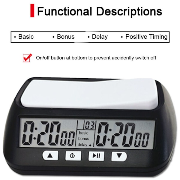 Professionel Skak Ur Bærbar Multifunktion 3 i 1 Digital Skak Timer Spil Timer, af DEBUNS