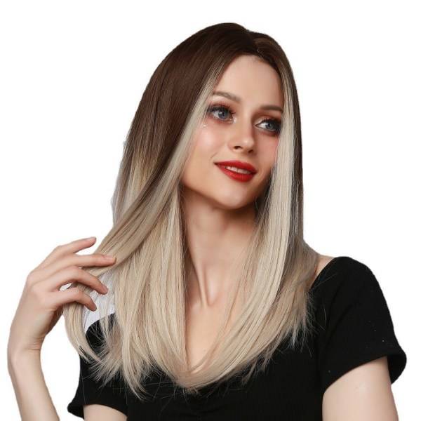 TG Peruk Damperuk Lång Rak Syntetisk Peruk Full Bangs Andas Gul