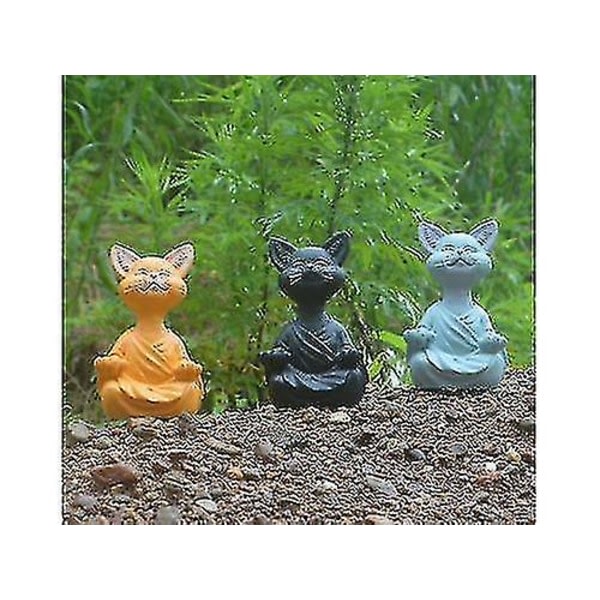 Creative Black Buddha Cat Staty Meditation Yoga Cat (svart)