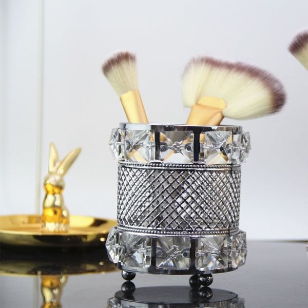 Elegant Organizer til skrivebordspenne, blyanter, makeupbørster, opbevaringsholder, skrivebordsdekorationer til soveværelset, sølv