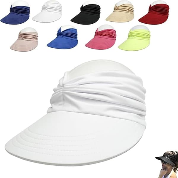 Solhat til kvinder med bred skygge, åndbar bomuldspolyester, letvægts foldbar strandhat til rejser, hvid, One Size 56-60 cm