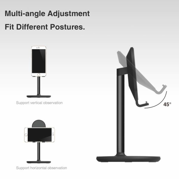 Telefonholder til skrivebord, Mobilholder Justerbar bordtelefonholder Tablettholder Telefon Dock (sort)