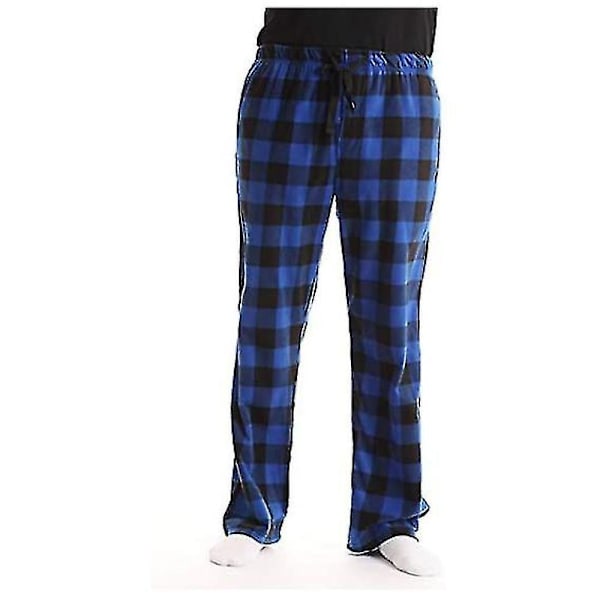 Herre Pyjamasbukser med Lommer, Herre Bløde Flanelternede Pyjamas Natbukser S Blå