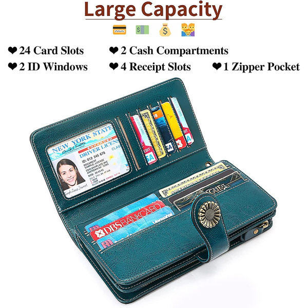 En vaxblå verktygsväska Damplånböcker Kreditkortshållare i äkta läder med Rfid-blockerande käsivarsinauha med stor kapacitet