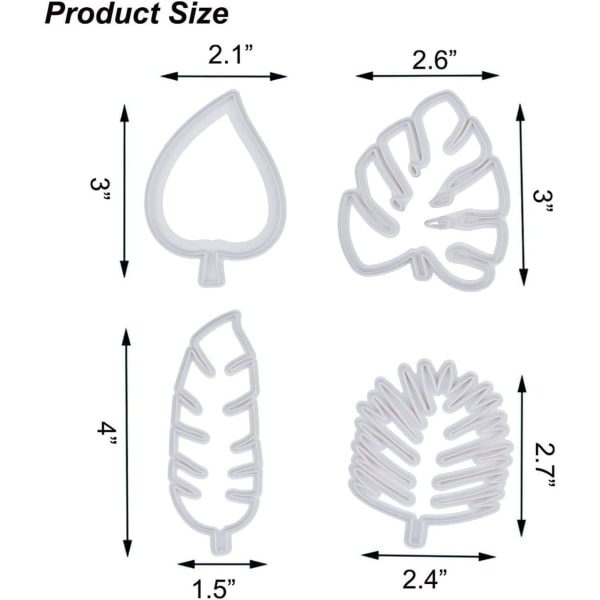 Galaxy Tropical Leaf Cookie Cutter - Plast Fern Leaf Form Cookie Cutter - Fondant og tårta (pakke med 4)