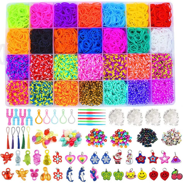 Färgglada set för vävstolar, 10 000 gummiband med 28 färger
